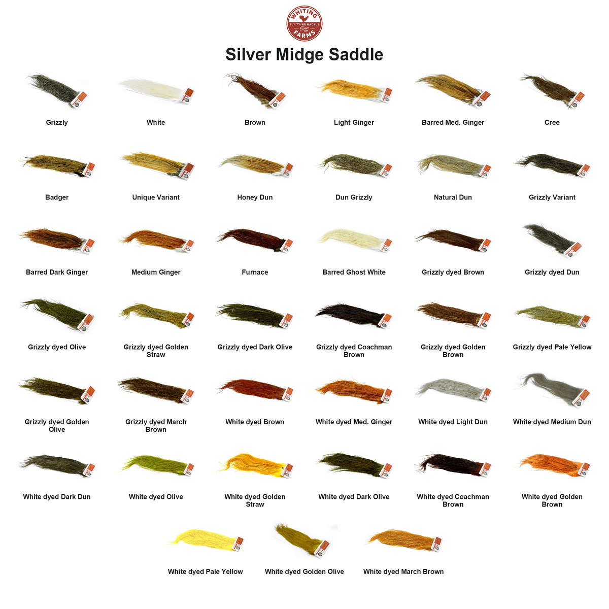 Farveoversigt – Whiting Silver Midge Saddle
