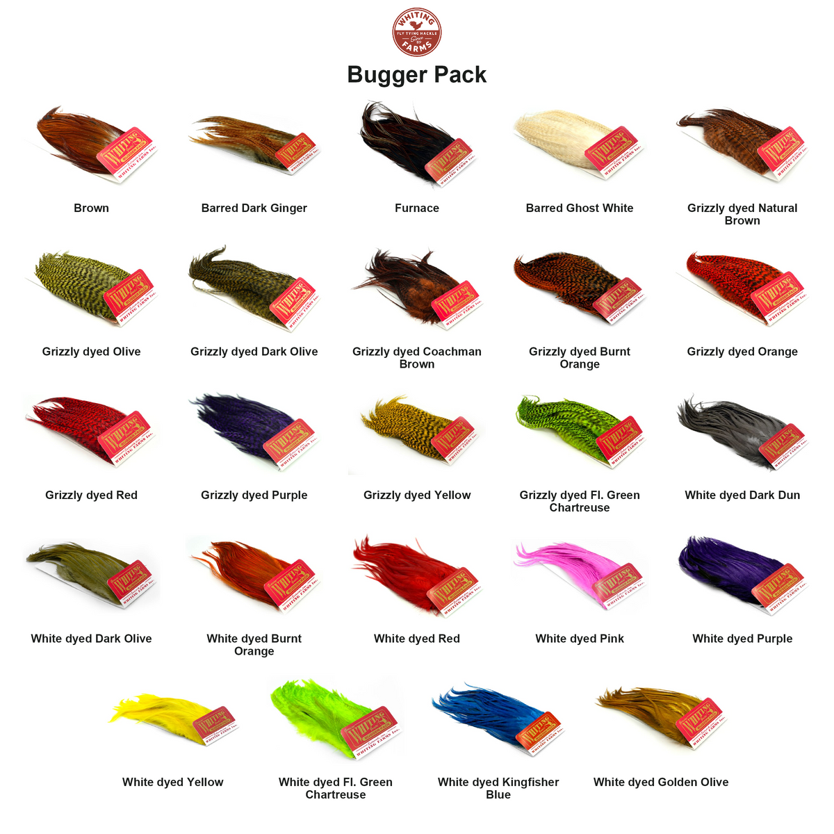 Farveoversigt – Whiting Bugger Pack
