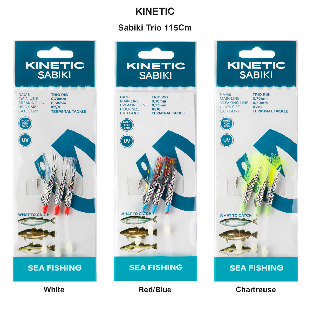 Farveoversigt – Kinetic Sabiki Trio 115Cm