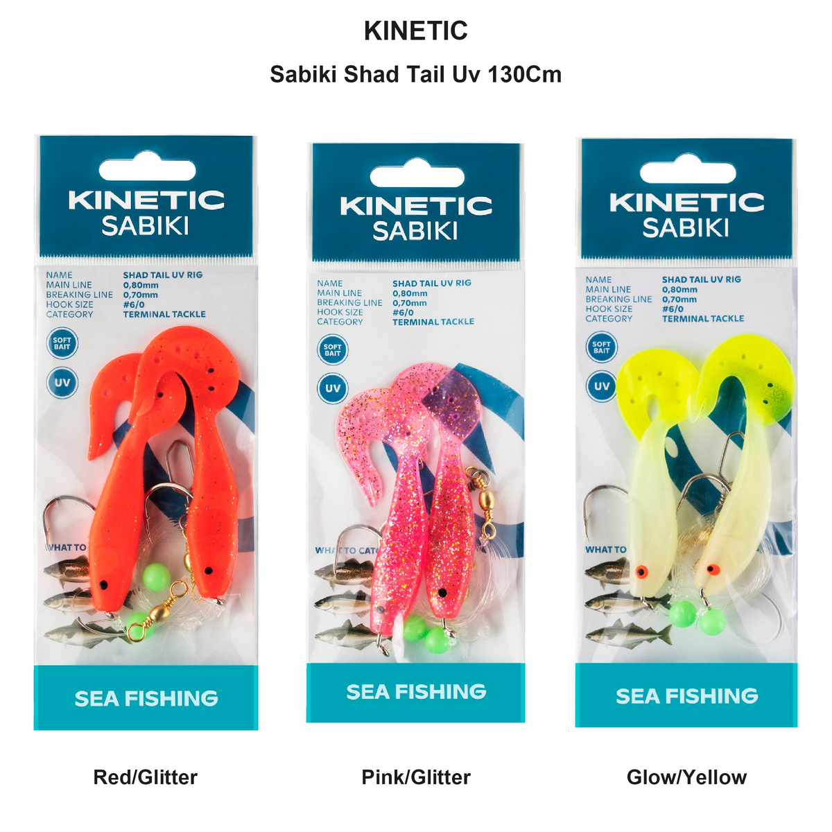 Farveoversigt – Kinetic Sabiki Shad Tail Uv 130Cm