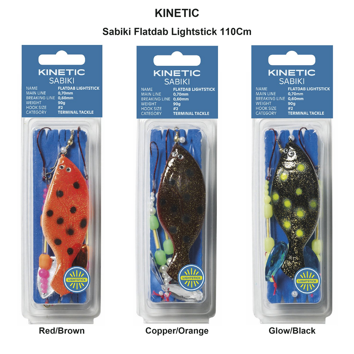 Farveoversigt – Kinetic Sabiki Flatdab Lightstick 110Cm