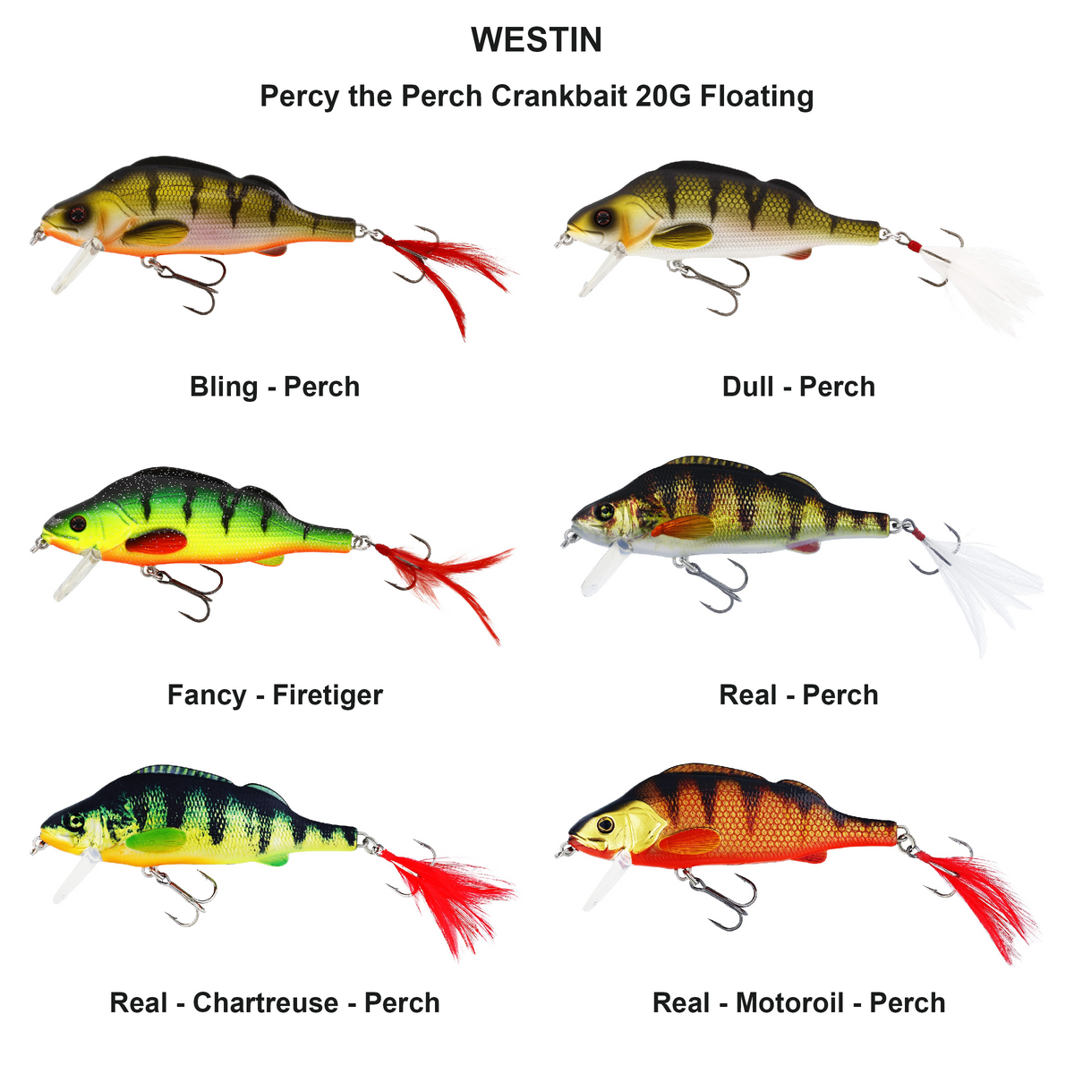 Farveoversigt – Percy the Perch Crankbait 20G Floating