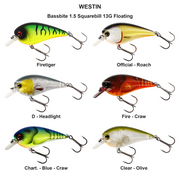 Farveoversigt – Bassbite 1.5 Squarebill 13G Floating
