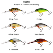 Farveoversigt – Buzzbite Dr Crankbait 14G Floating