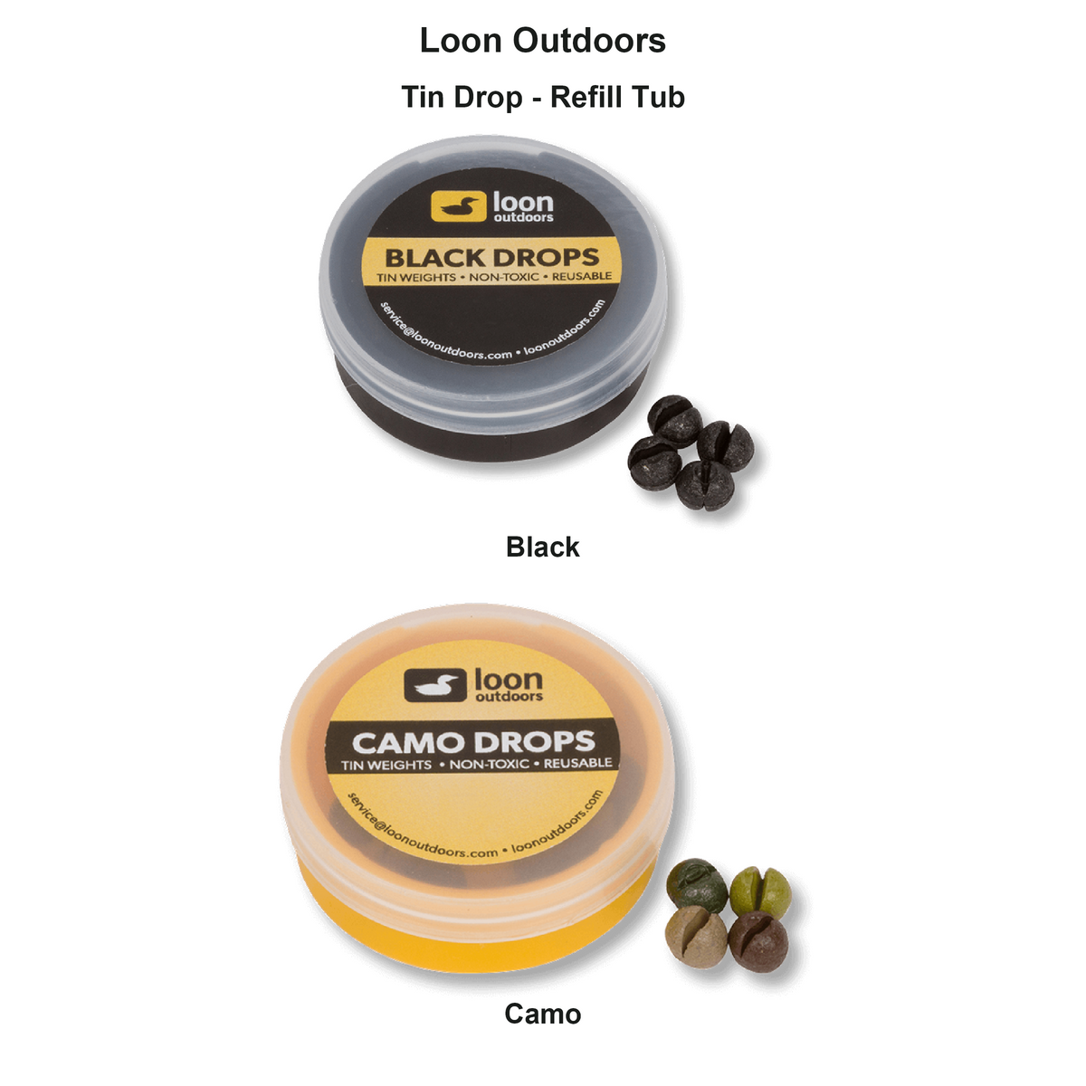 Farveoversigt – Loon Outdoors Tin Drop - Refill Tub