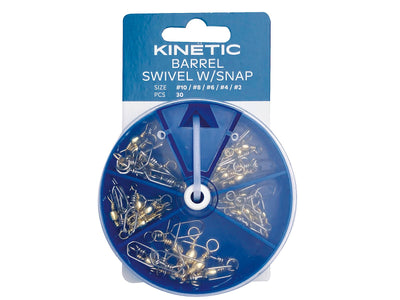 Du tilføjede <b><u>Kinetic Barrel Swivel W/Snap #10-8-6-4-2</u></b> til kurven.