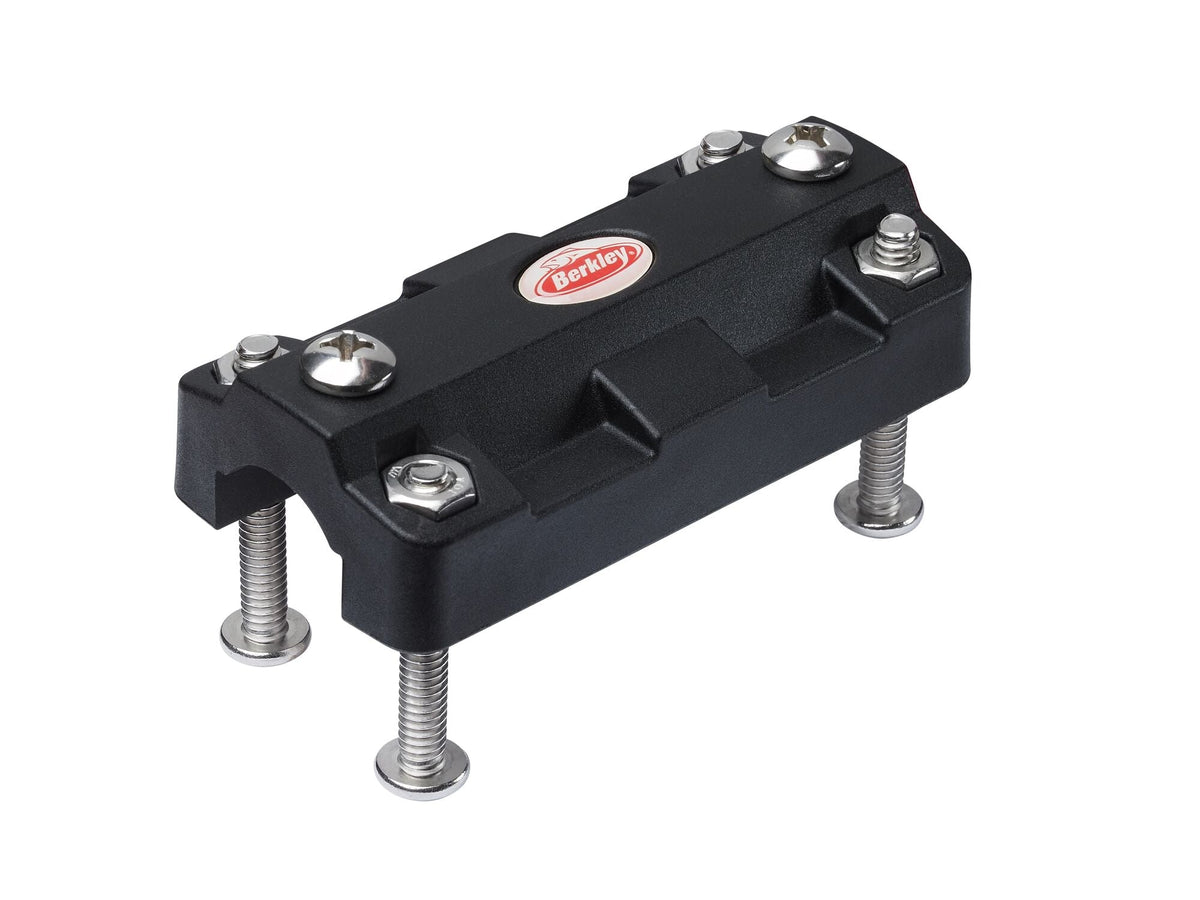 Schwarzer Berkley Mount Base Rail Adaptor mit Befestigungsteilen aus Metall.